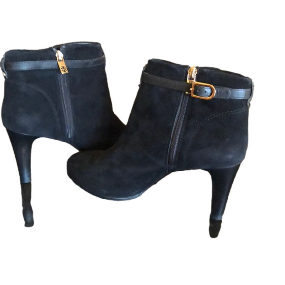 TORY Burch highheel short suede boots w zip/buckle - Picture 1 of 15